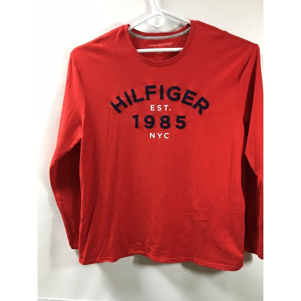 Vintage Tommy Hilfiger  Shirt Size XXL Pullover logo 1985 NYC red‎ long sleeve